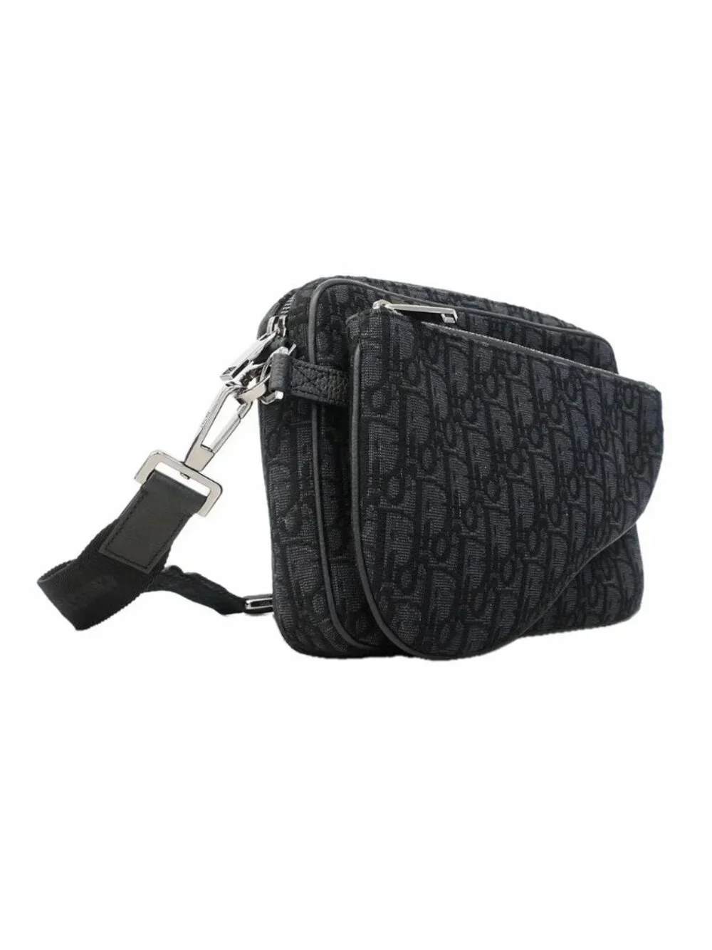 Dior Shoulder Bag Oblique Saddle Canvas Black Silver